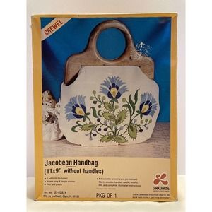 Vintage 1970’s LeeWards Jacobean Crewel Handbag Kit Unassembled Wooden Handles